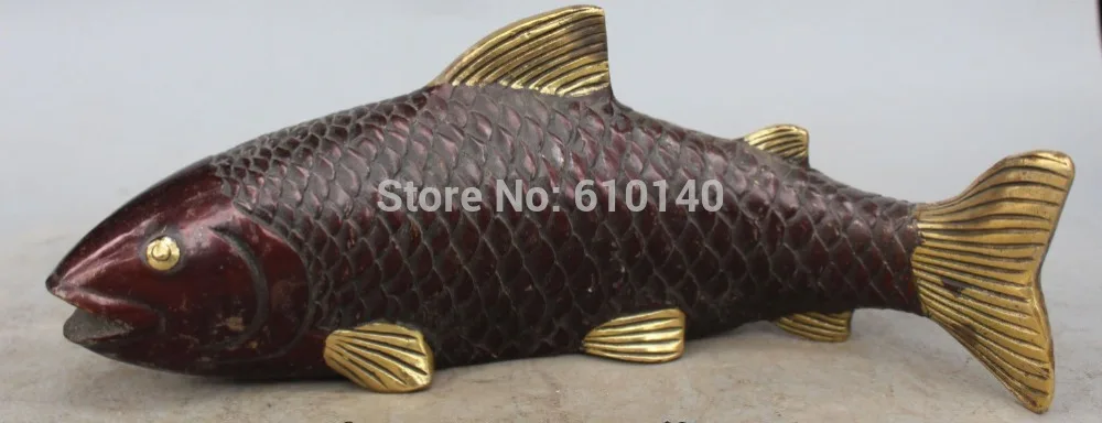 

K@@AA@ 28CM Marked Chinese Bronze Carved Animal Jumper Fish Goldfish Sculpture