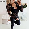 Sheer Eyelash Lace Long Sleeve Bodysuit Long Sleeve Women Tops ► Photo 2/5
