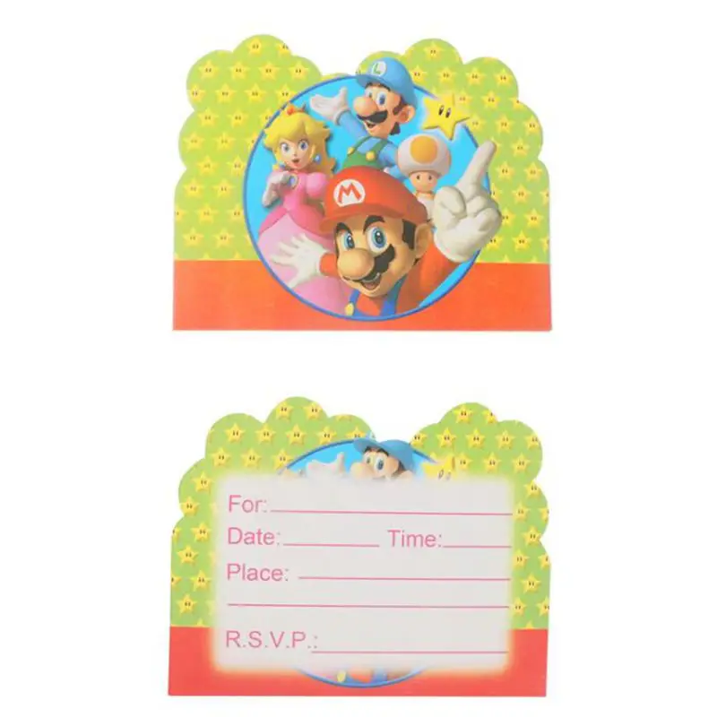 

10PCS Happy Baby Shower Super Mario Theme Invitation Cards Birthday Boys Kids Favors Decoration Party Events Supplies 14*11 CM