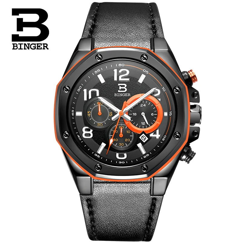 BINGER часы мужские швейцарские люксовый бренд Мужские часы Мульти хронограф наручные часы мужские Кварцевые Светящиеся ручные спортивные часы B8231