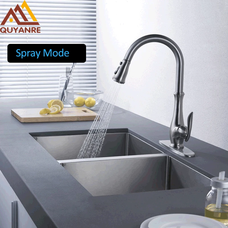 quyanre wanfan gappo high arch 3-way pull out kitchen sink faucet 3 funtions sprayer single lever mixer tap kitchen sink faucet
