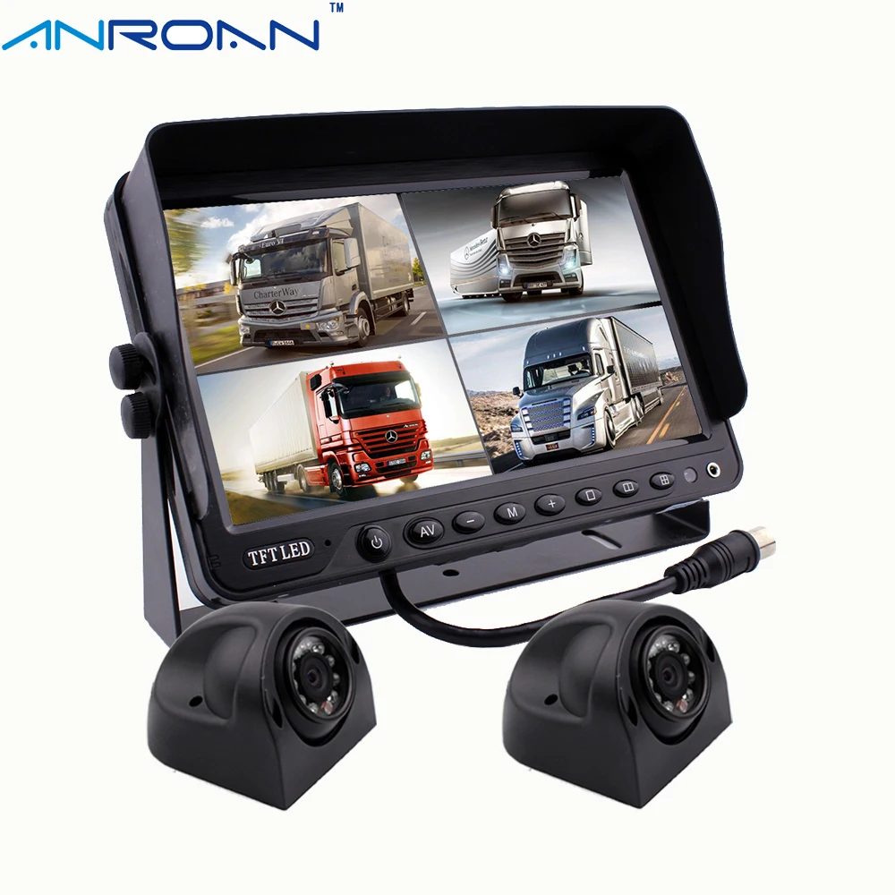 9" Quad Split Screen Monitor Car Rear View Camera System CCD Colour 2 x