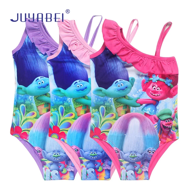 Best Offers JUYABEI New Summer Baby Girls Swimsuit One Piece Trolls Cartoon Swimming Bikinis Children's Swimwear Bathing Suit 3 Colors