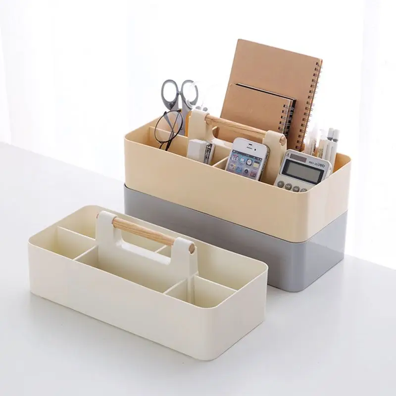 

5 Lattices Tough Plastic Storage Box with Handle, Portable Sundries Sorting Container, Stackable Tabletop Storage Case