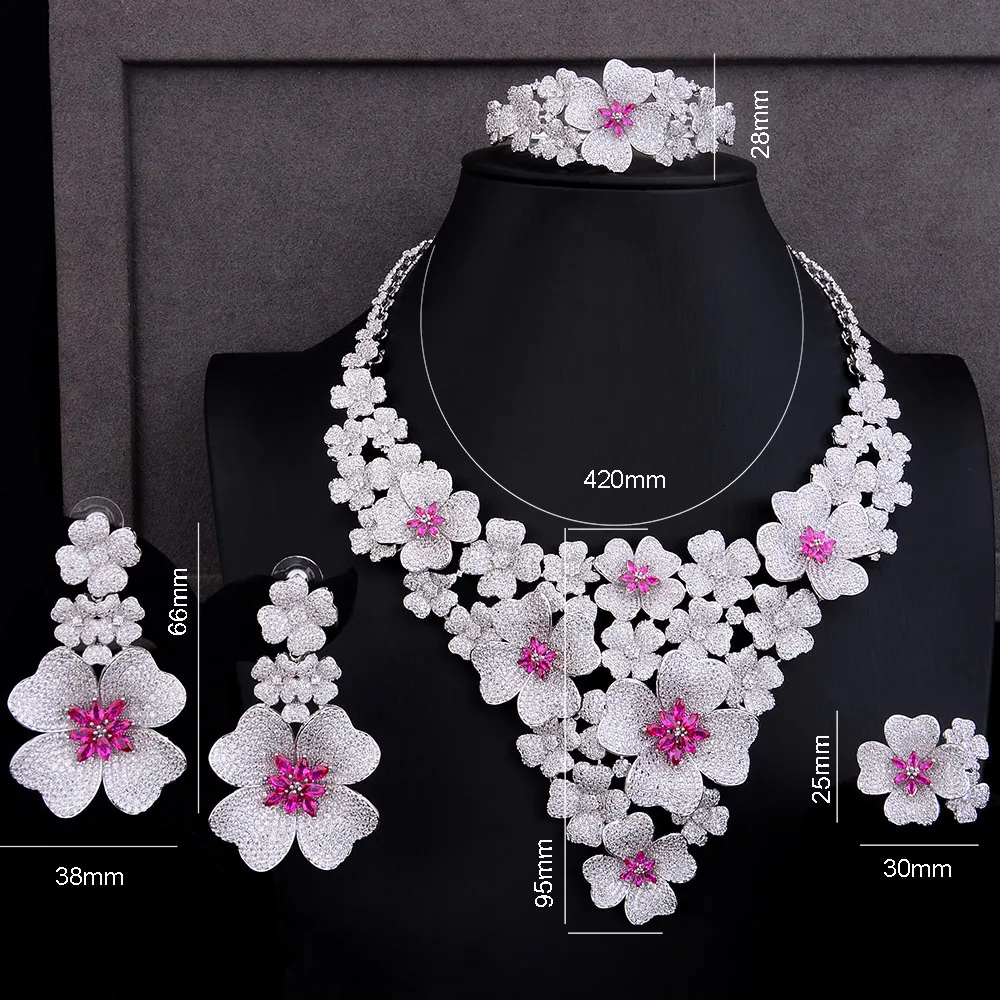 GODKI Luxury Super Big Blossom Flower 4PCS African Jewelry Sets For Women Wedding Zircon CZ Nigeria Dubai Gold jewelry SetS 2019