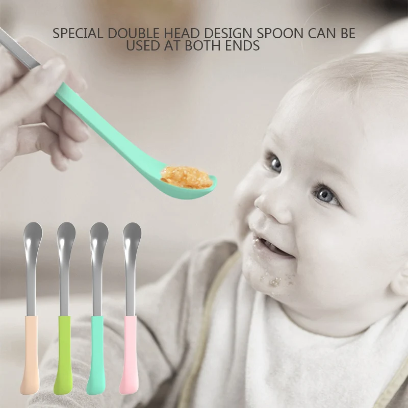 

Baby Feeding Spoons Dishes Tableware For Children Flatware Cutlery Silicone Safety Infant Learning Spoons