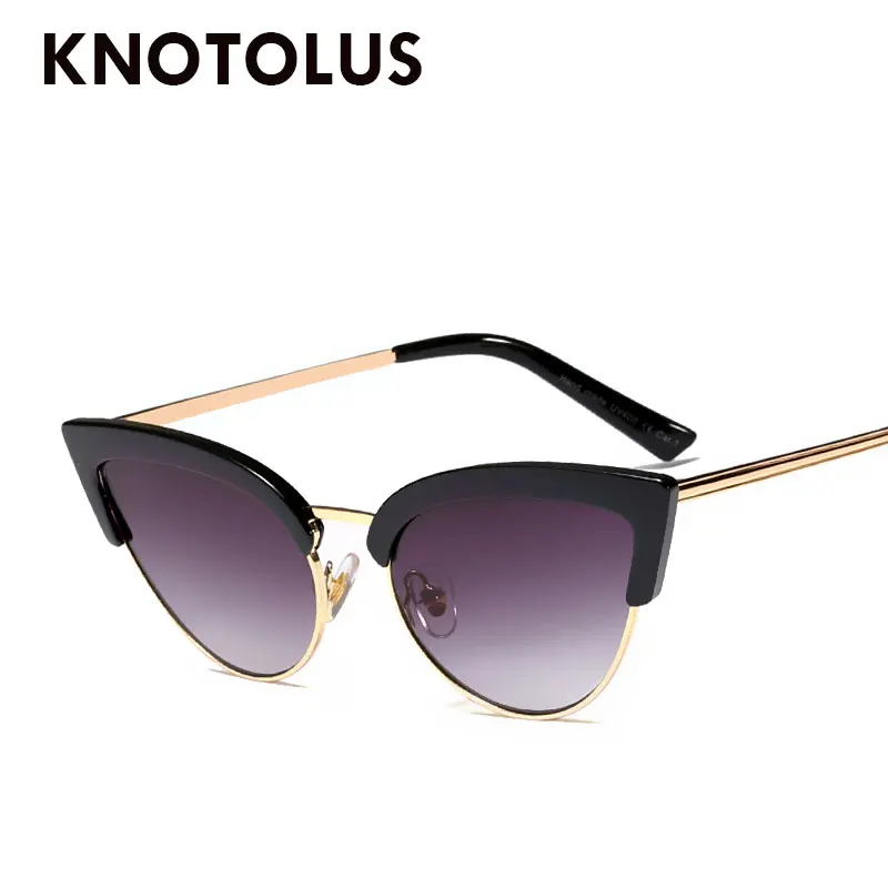 

Knotolus New Vintage Sexy Ladies Cateye Sunglasses For Women Black 2019 White Sun Glasses Half Frame UV400 Hot Selling Shades