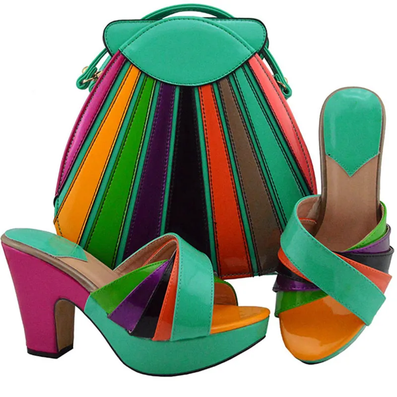Итальянская Дамская обувь и подходящая Сумочка в комплекте; на очень высоком каблуке(8cm-up) квадратном каблуке Босоножки на каблуке Для женщин женские туфли-лодочки в африканском стиле; Женская обувь в комплекте с набором подходящих сумок
