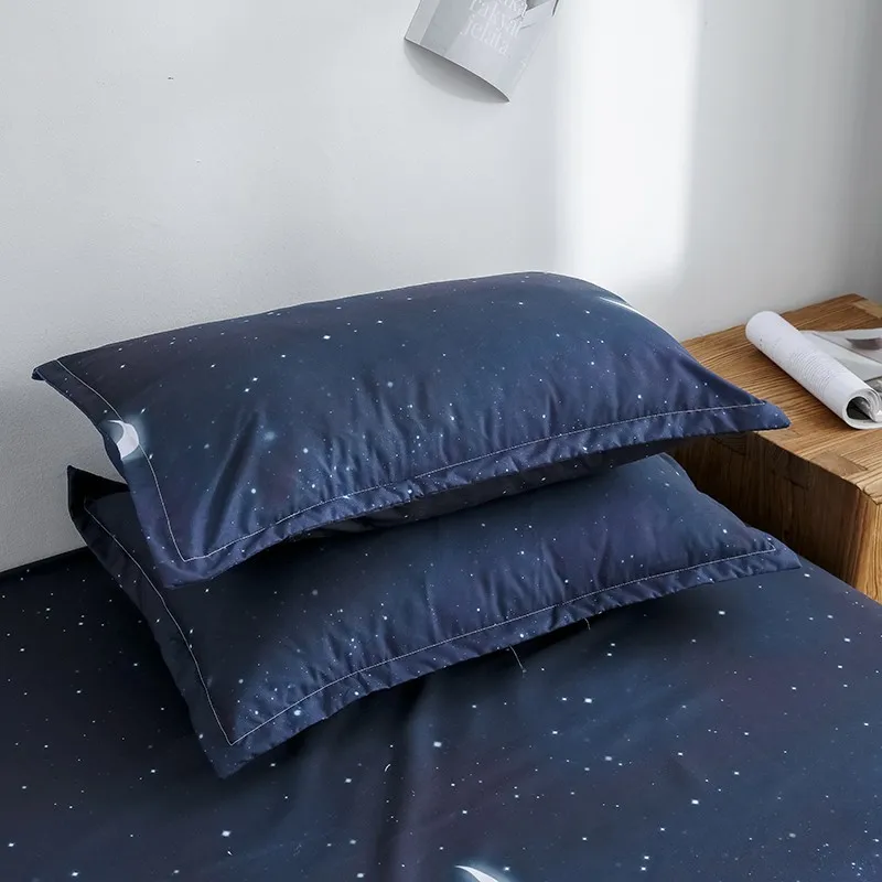 Starry Night Sky Bedding Sets Moon and Star Pattern Gradient Color Duvet Cover Set Bed Sheet Pillowcases for Boys Multi Size