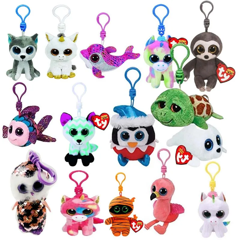 

Ty 4'' 9cm Beanie Babies Turtle Unicorn Dog Owl Dolphin Fox Clip Plush Keyring Stuffed Animal Keychain Collection Doll Toy
