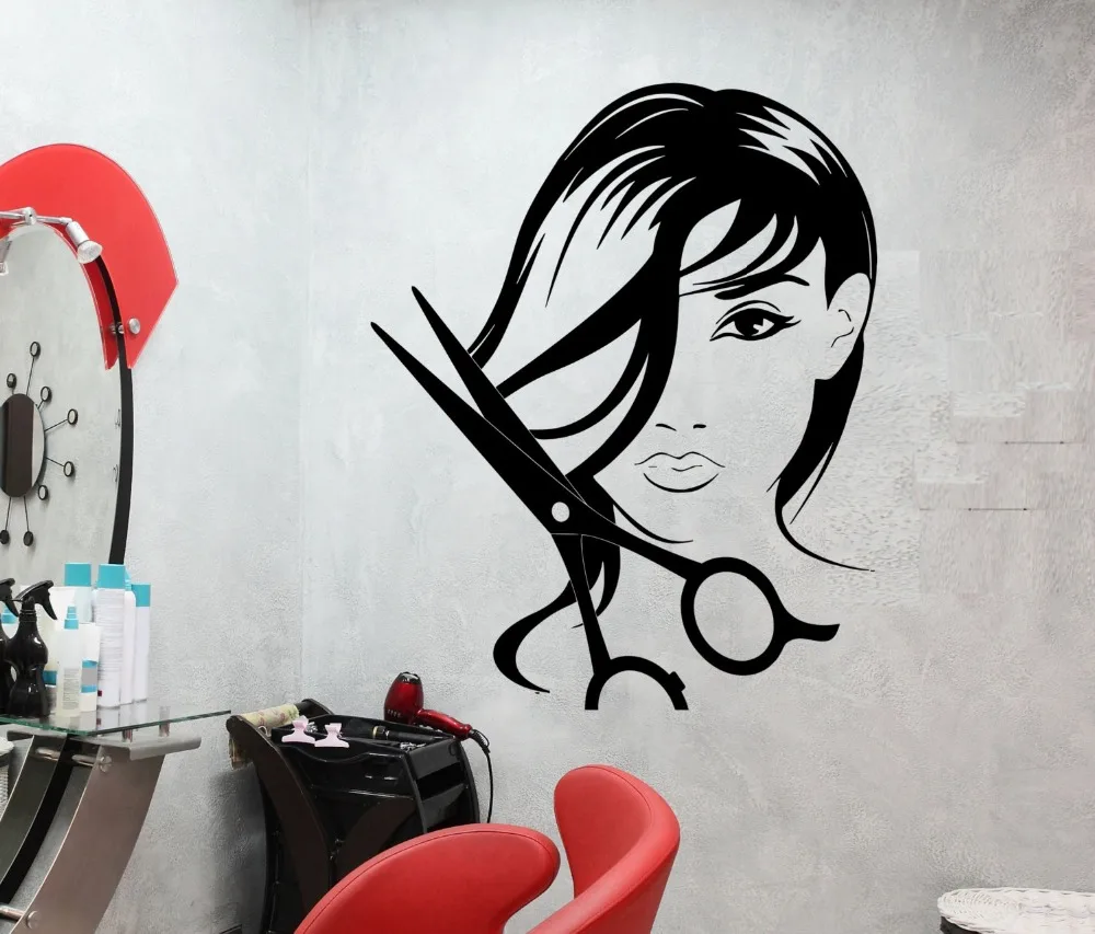 Mädchen Schönheitssalon Wandtattoo Friseur Schere Haare Schneiden 461