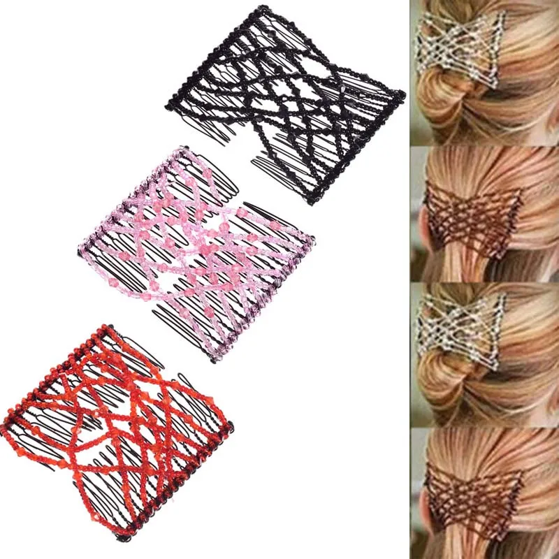 

Hot Fashion Women Bead Stretchy Hair Comb Double Magic Elastic Hair Comb Clip Hair Pins For Female Hair Accessories