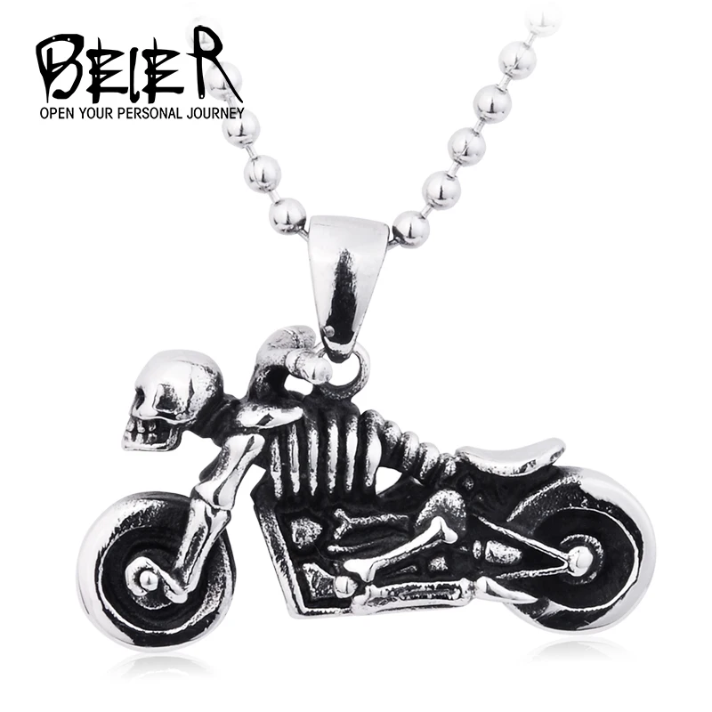 

Beier Punk New Fashion 316L Stainless Steel Vintage Skull Motorcycle Necklace Pendant Vintage jewelry for man Gift BP8-131