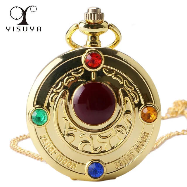 Hot Sailor Moon Golden Pocket Watch Quartz Analog with Necklace Chain Gifts for Hot Sailor Moon Golden Pocket Watch Quartz Analog with Necklace Chain Gifts for