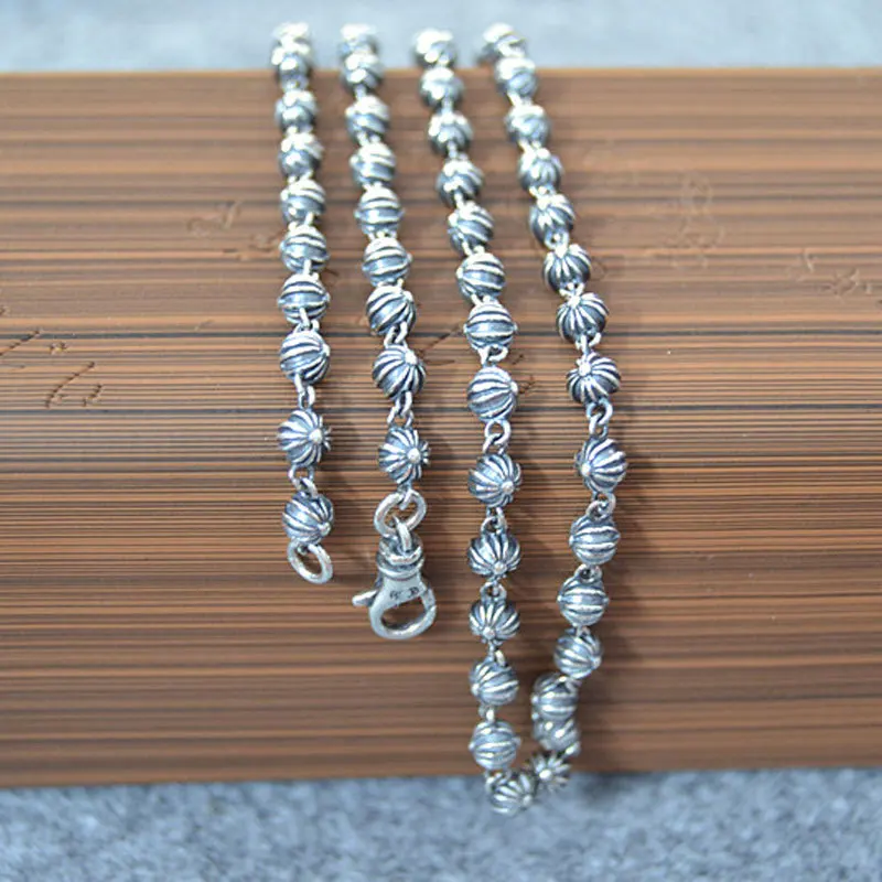

CH Retro Thai Silver Cross Beads Chain Men And Women Long Sweater Chain Coarse Punk Style S925 Sterling Silver Charm Necklace