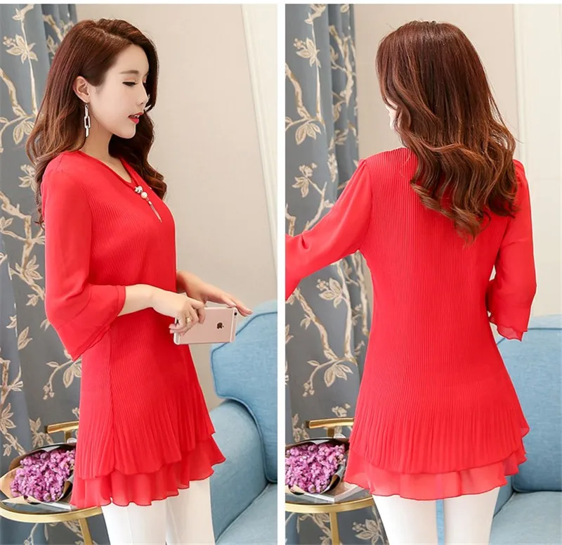 TEAEGG New Elegant Women Chiffon Blouses Office Lady Half Sleeve Shirt Formal Blusas High Quality Plus Size 5XL Tops AL855