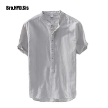 Casual Pullover Cotton Linen Shirts Men Short Sleeve Summer White Shirts Flax Thin British Fashion Solid Man Clothes Loose Fit