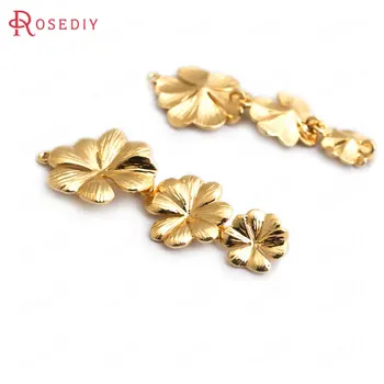 

(34905)4PCS 38x17MM 24K Gold Color Brass 3 Connect Flower Charms Pendants High Quality Diy Accessories Jewelry Findings