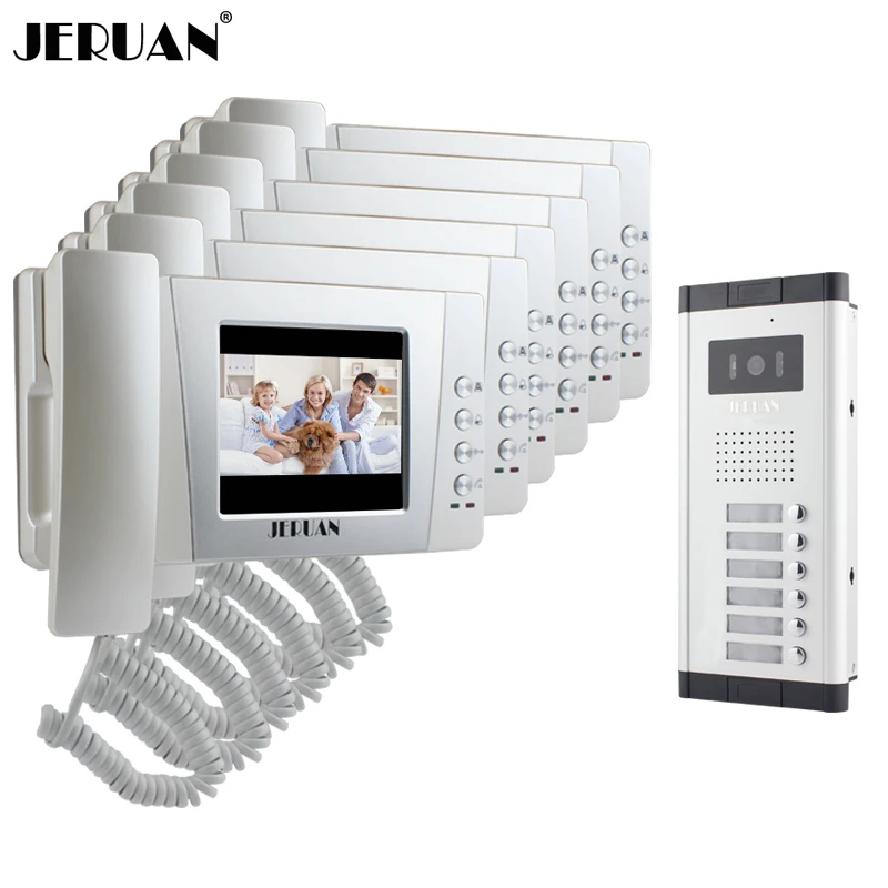 

JEX Apartment 4.3 inch TFT Video Door Phone Intercom System 6 Handheld Monitor 700TVL IR Vision Camera for 6 Call Button