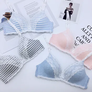 

Wasteheart 2018 Fashion Women Blue Sexy Lingerie Lace Bralette Cotton Panties cross back Push Up Wireless Bra Sets Underwear