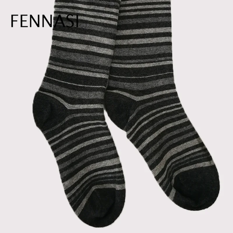 Женские колготки в полоску FENNASI плотные теплые хлопковые с высокой талией зимние