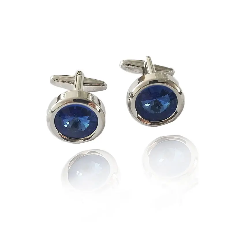 

Mens Elegant Style Cuff Link Exquisite Mens Shirt Cuff Button Super Shiny Navy Blue Crystal Circular Cufflinks For Wedding Shirt