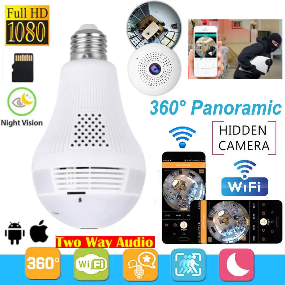 

360 Panoramic WiFi Remote Light Bulb Video Camera Wireless Network HD Home Camera Support Infrared Night Vision