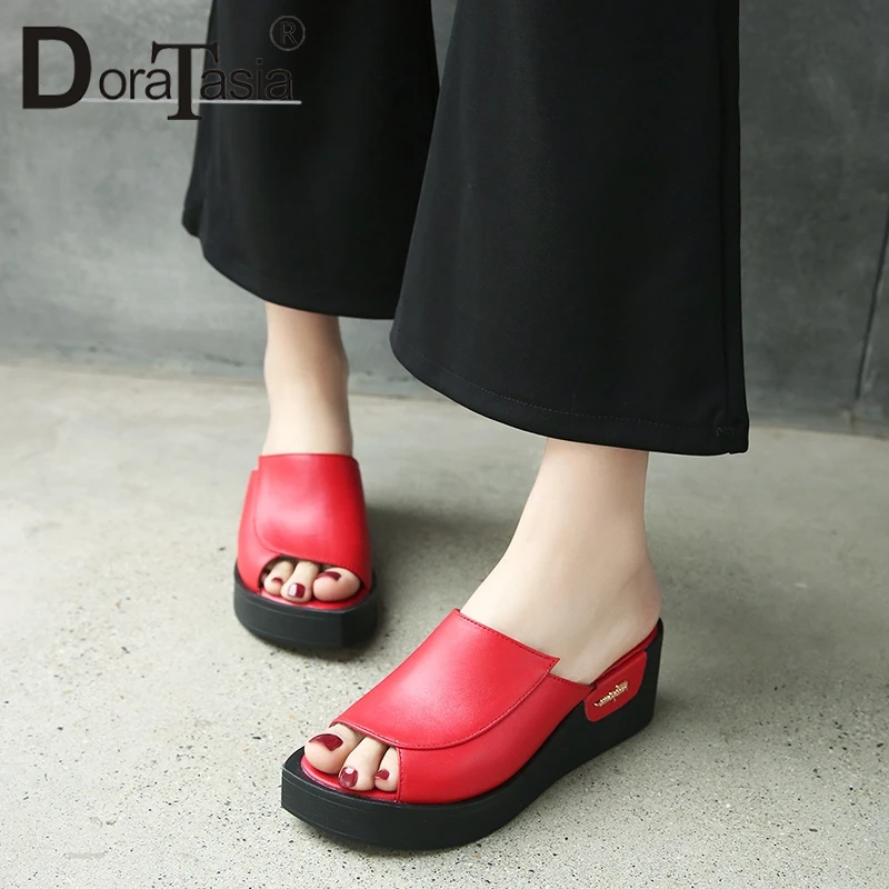 

DORATASIA 2019 New Fashion Genuine Leather Open Toe Casual Slipper Woman Shoes Hot Sale Outside Shoes Woman Slipper Female
