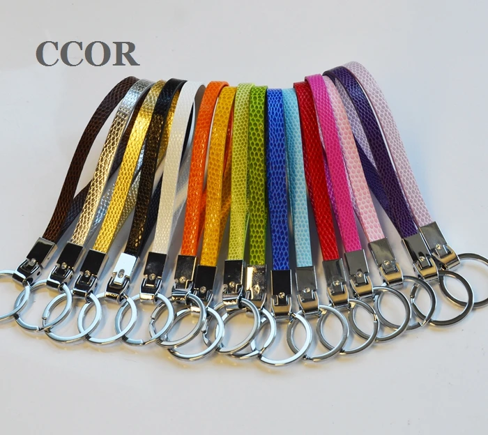 

Free Shipping, 10PCS Key Rings, Keychains, with Mixed Colour Snake PU leather Bands Fit 8mm Slide Charms, 8mm Slide Letters