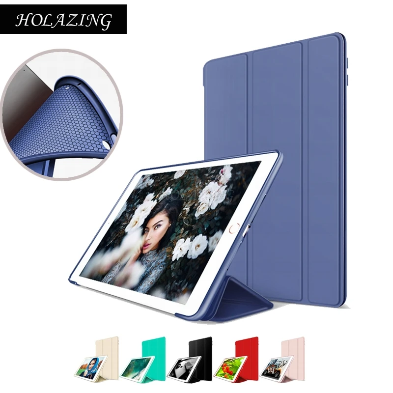 

Luxury Soft Silicone Anti Drop Shock & PU Leather Tri-Fold Stand Cover for iPad Air 9.7" Magnetic Smart Wake up Sleep Case