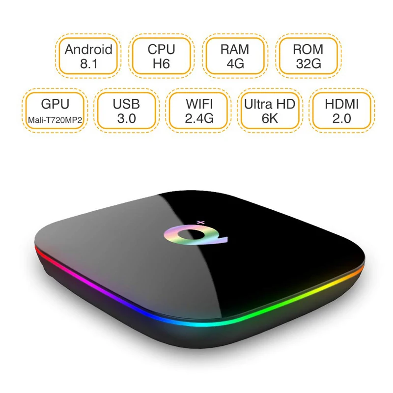 

Q plus Android TV box 8.1 OS USB3.0 WIFI 4G32G 4G64G H6 Quadcore Cortex-A53 HDMI 2.0 6K bluetooth VS X96mini MI BOX