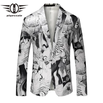 

Plyesxale Men Blazer 2018 Fashion Printed Mens Casual Suit Jacket Stylish Luxury Brand Mens Jackets And Coats Stage Wear Q69