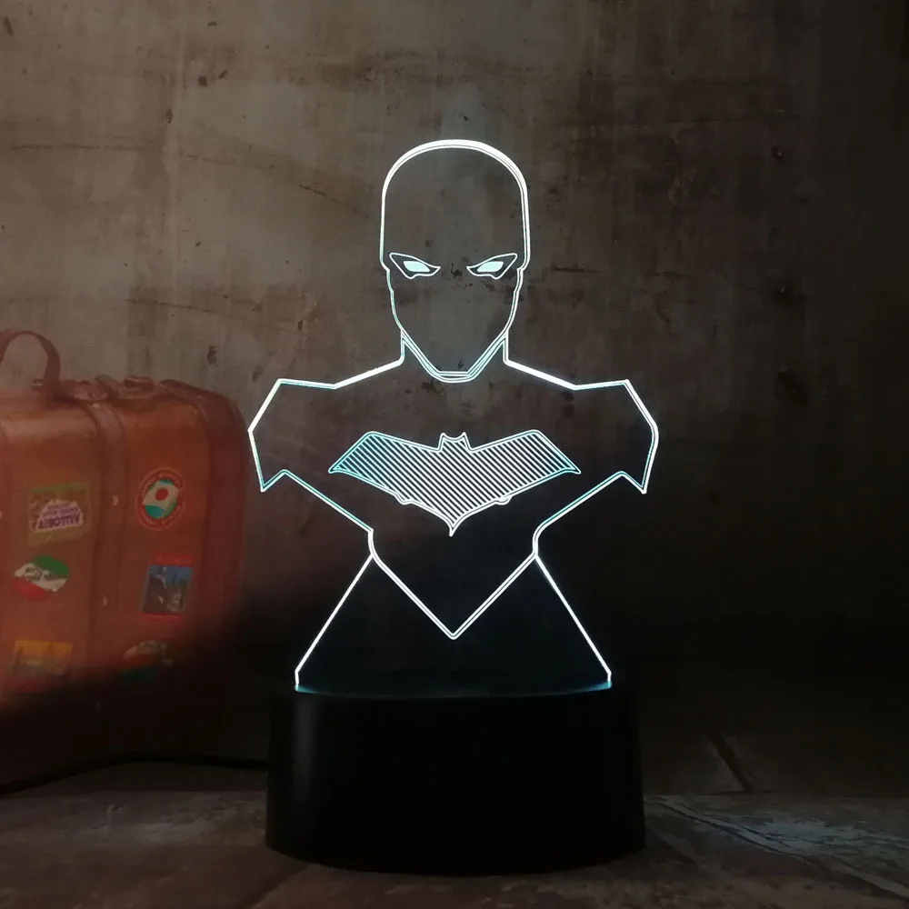 3D оптический иллюзионный Ночной светильник крутой Бэтмен DC Hero RGB 7 цветов USB