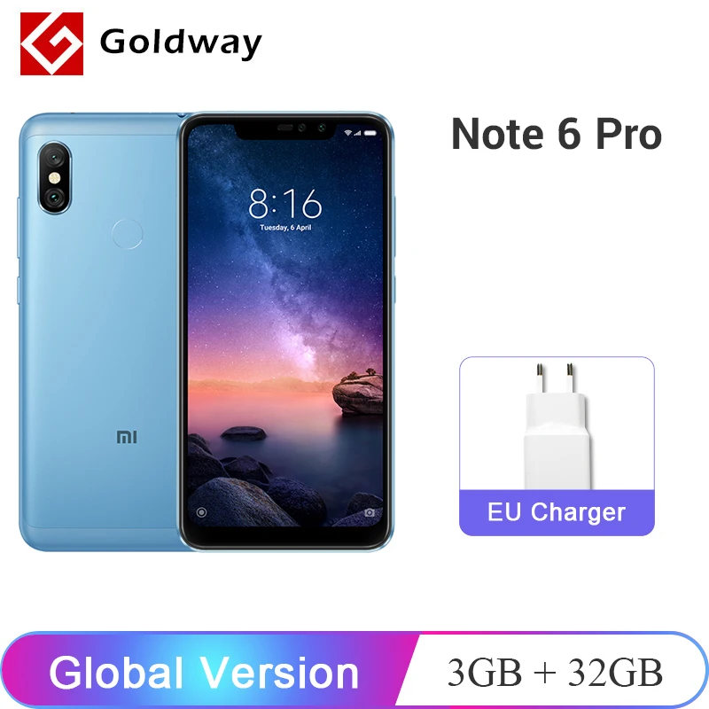 

Xiaomi Redmi Note 6 Pro 3GB 32GB Global Version Snapdragon 636 Mobile Phone 6.26" Full Screen Dual Camera 4000mAh Smartphone