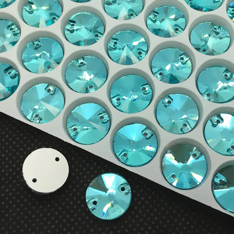 

Crystal Lake Blue Color Flat Back #3200 Rivoli Round Sew On Glass Stone