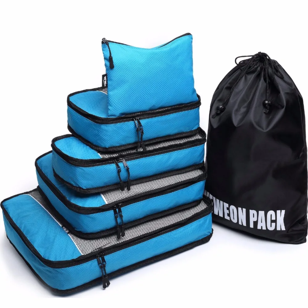 Durable Nylon 6pcs/Set Blue Travel Packing Cubes Versatile Unisex
