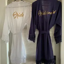 YUXINBRIDAL Темно-искусственный шелк хлопок Одежда для невесты с кружевной отделкой Для женщин свадебные свадебное платье кимоно свадебные платья