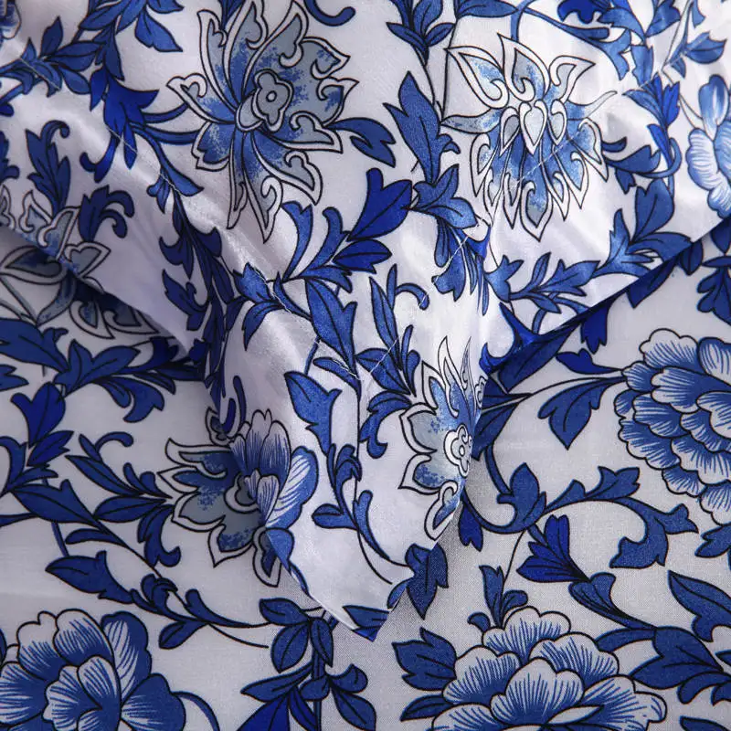 Cama de seda de satén edredones edredón cubre colchas Twin full Queen King Size dormitorio decoración porcelana china azul blanco - 5