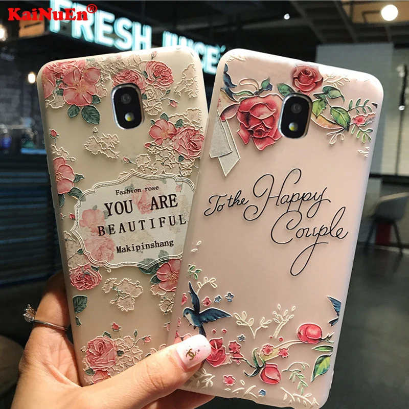

KaiNuEn coque,cover,case for Samsung galaxy j3 2017 j330 pro silicone silicon luxury 3d flower Matte transparent tpu phone gril