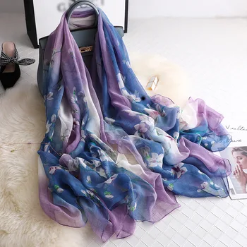 

2020 summer scarf for women fashion flower print silk scarves shawls and wraps lady pashmina big size sunscreen beach stoles