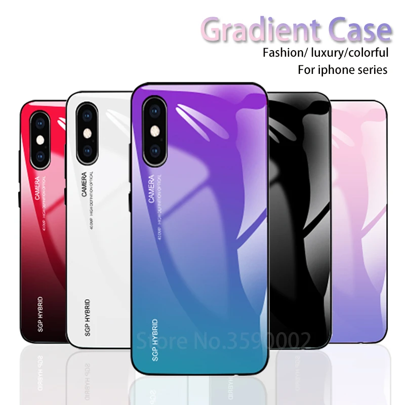 Градиентный чехол для телефона iphone X XS Max XR 7 8 6 Plus 6s 5 s 10 из закаленного стекла 7plus