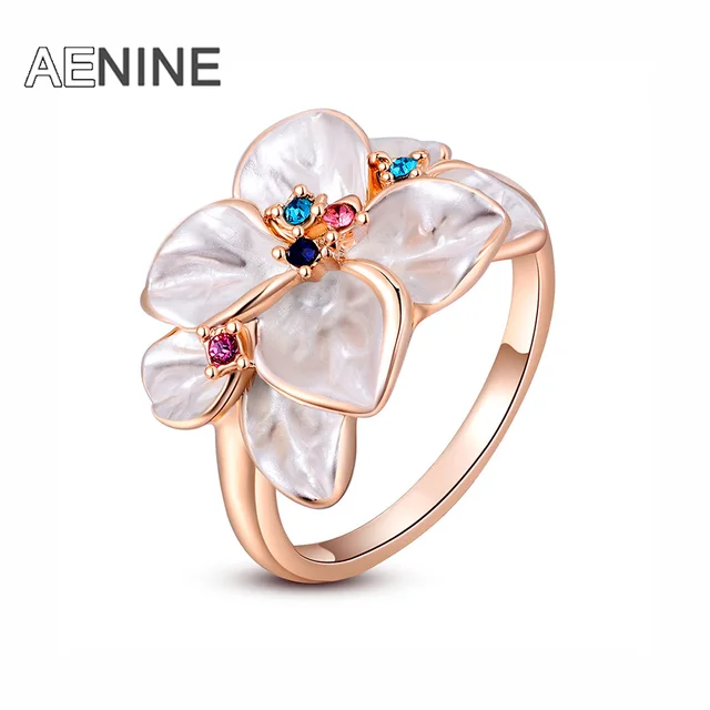 AENINE Squisito Trendy Fiore Colorato Anello con AAA Strass Gioelleria raffinata AENINE Squisito Trendy Fiore Colorato Anello con AAA Strass Gioelleria raffinata