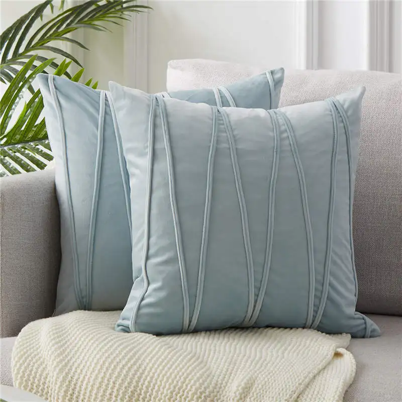 Topfinel мягкие роскошные бархатные полосатые наволочки для подушек, однотонные декоративные наволочки для дома, дивана, стула, Декор 45x45 см - Color: Blue-Set of 2