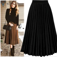HXJJP Fashion Womens High Waist Pleated Solid Color Length Elastic Skirt Promotions Lady Black creamy white Party Casual Skirts