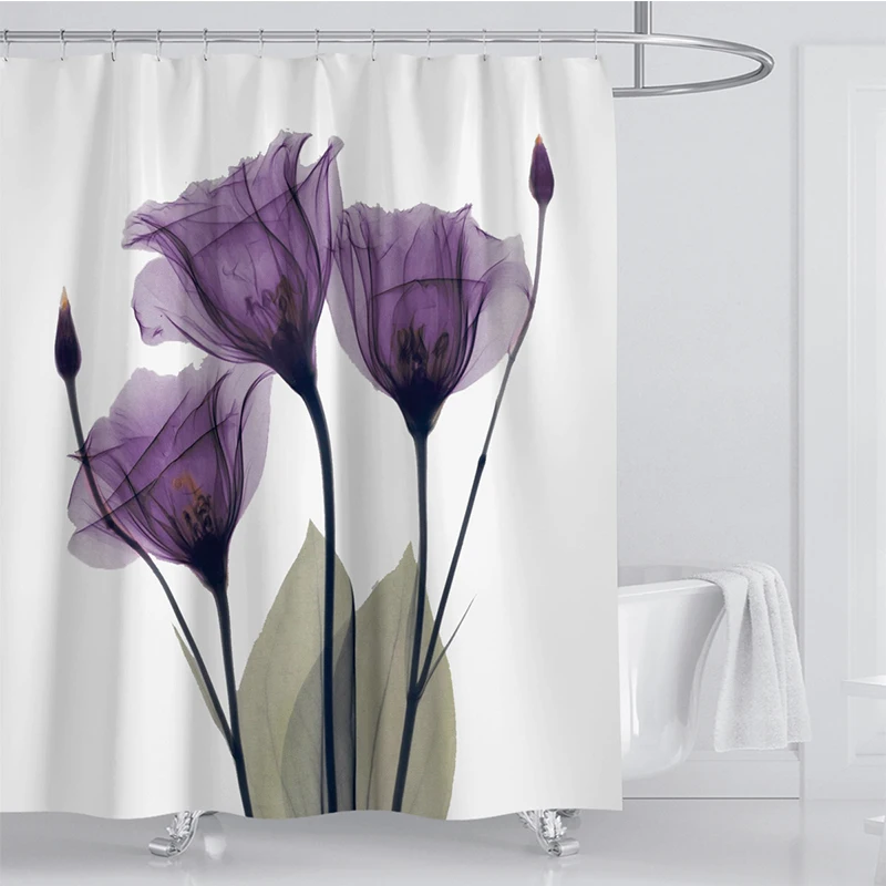Günstig LANGRIA 4 stücke Badezimmer Dusche Vorhang Blume Print Langlebig Wasserdicht Bad Vorhang Set Wc Abdeckung Matte Non Slip Bad teppich Set