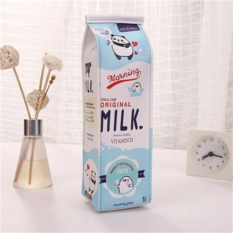 Чехол для карандашей из искусственной кожи с рисунком из мультфильма Morning Milk, органайзер для хранения канцелярских принадлежностей, сумка для школы и офиса Escolar - Цвет: Blue