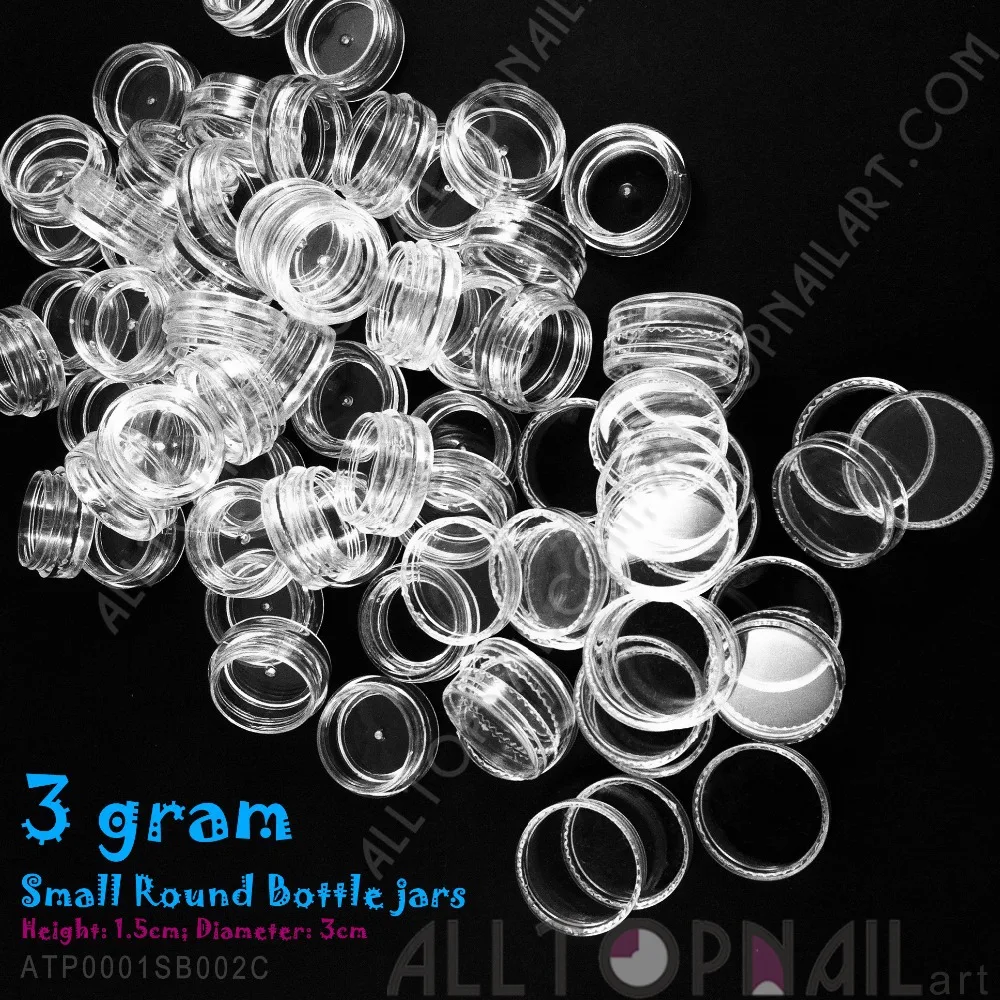 

150x Refillable Bottles Clear Round jars with Lids 3gram Hard Plastic Pot Nail Art Storage Box - Free Shipping