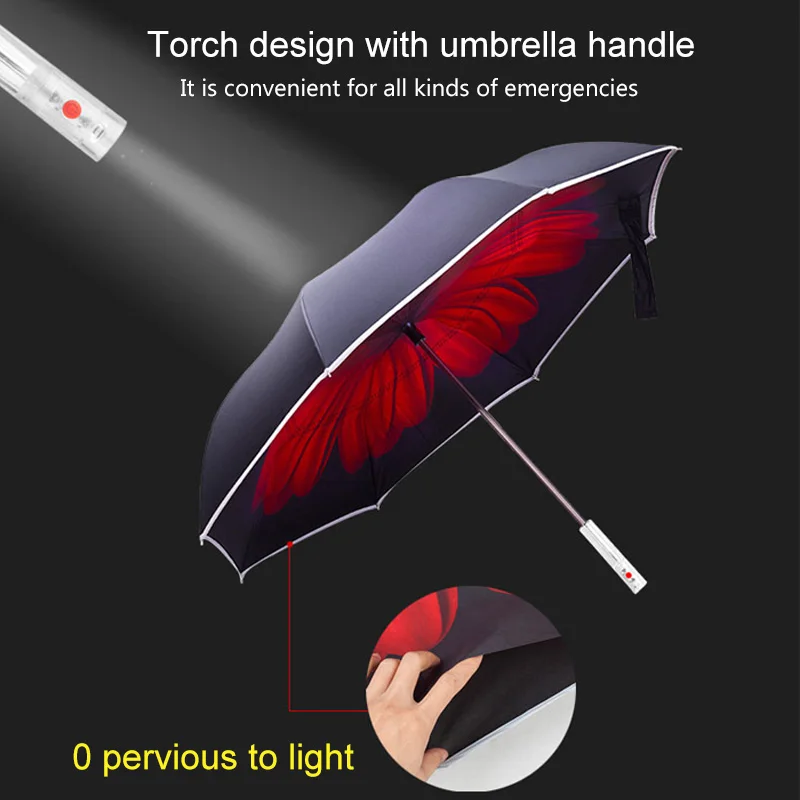 

Handle LED Warning Light Windproof Folding Inverted Self Stand Rain Umbrellas For Car Dual Layers Reverse Umbrella @LS