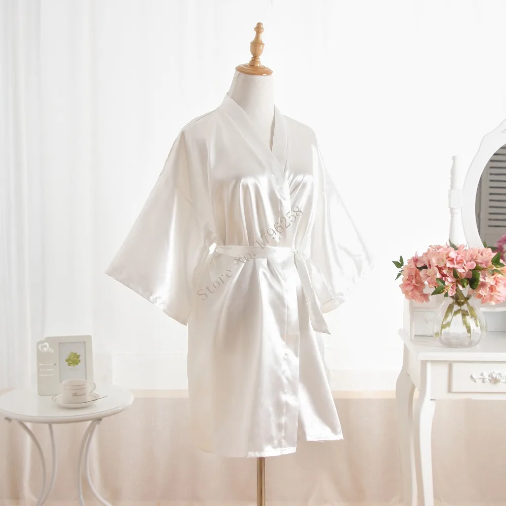 Женский халат, пижамы, шелковый халат для подружки невесты, сексуальный женский короткий атласный Свадебный кимоно, халаты, ночная рубашка, платье J-White