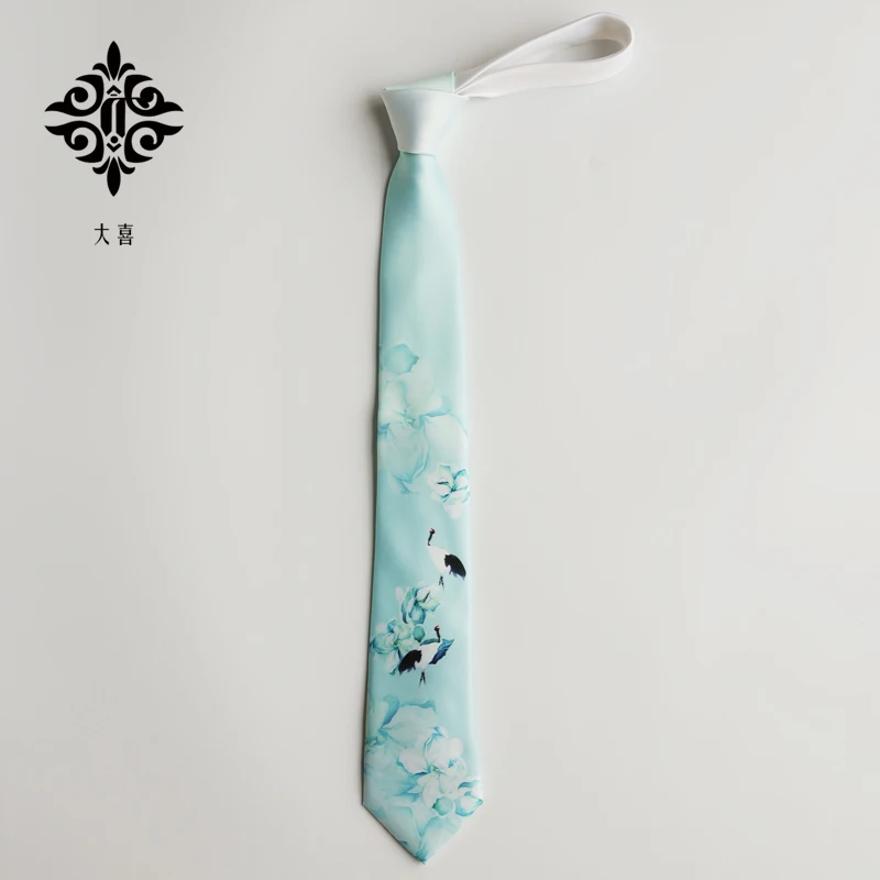 Anime bow tie necktie men and women small fresh mint green printing tie jasmine crane literary youth retro national gravatas